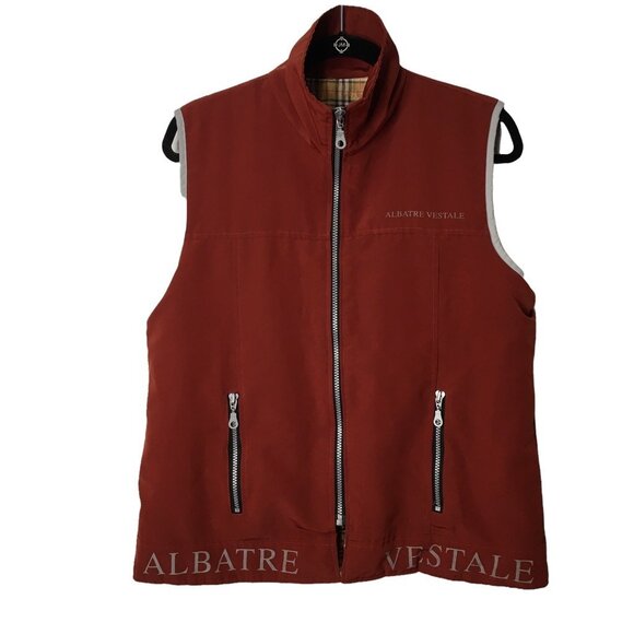 Vest Men Medium Red Pockets Mock Neck Full Zip Outdoor Gorpcore Nature Utility - Picture 1 of 7